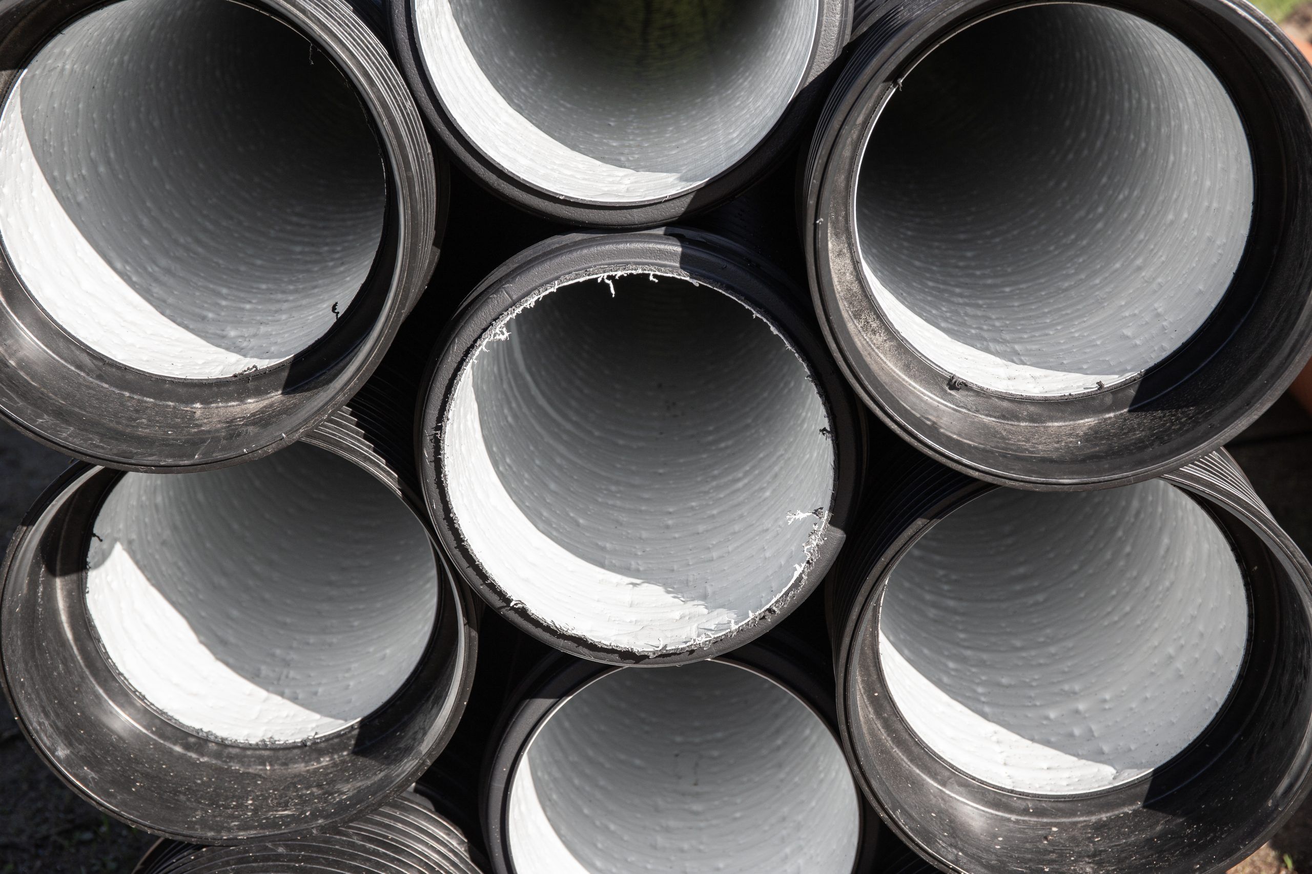 Close Up Of cold climate Drainage Pipes On Outdoors