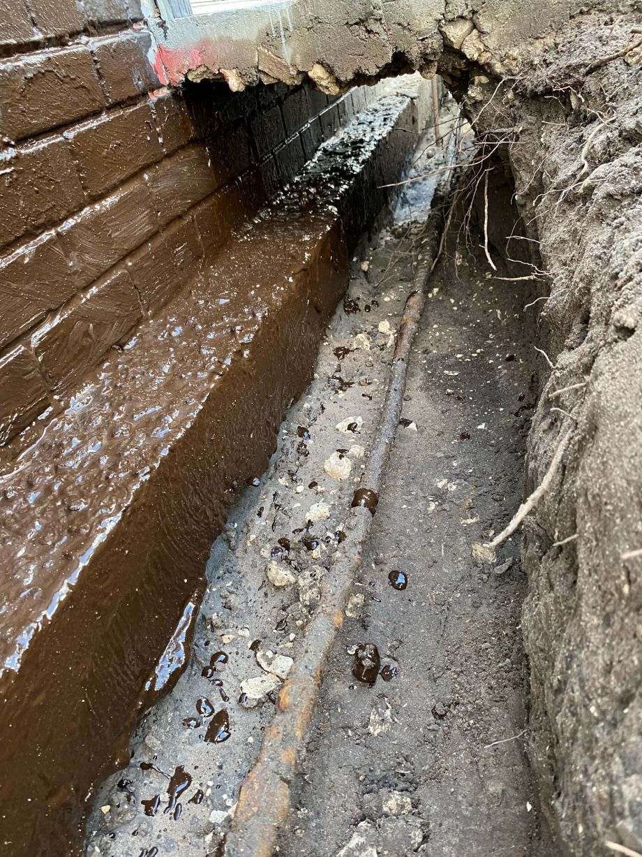 In Ground Waterproofing Applied Next To Gravel Filled Trench